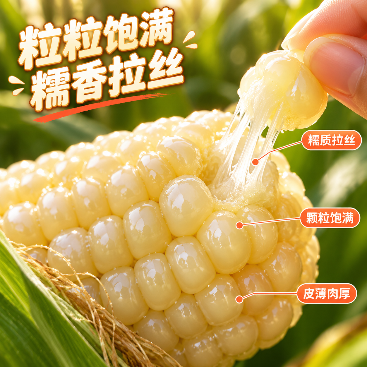 [主图-3] 细节与口感展示，主题为白糯玉米颗粒饱满糯质细节，… - 图片创意预览