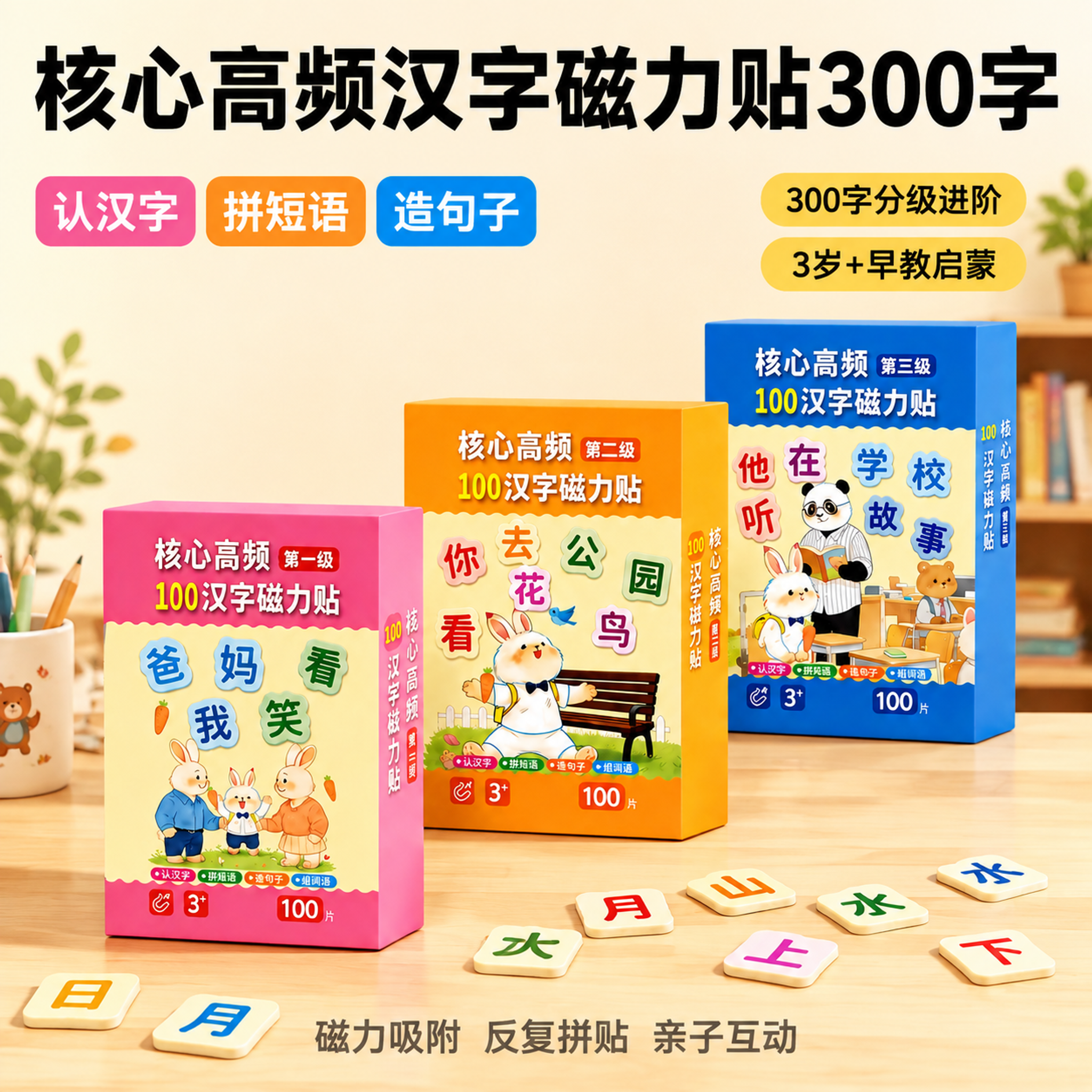 电商主图，核心高频汉字磁力贴300字爆款促销感主图，1:1正方… - 图片创意预览