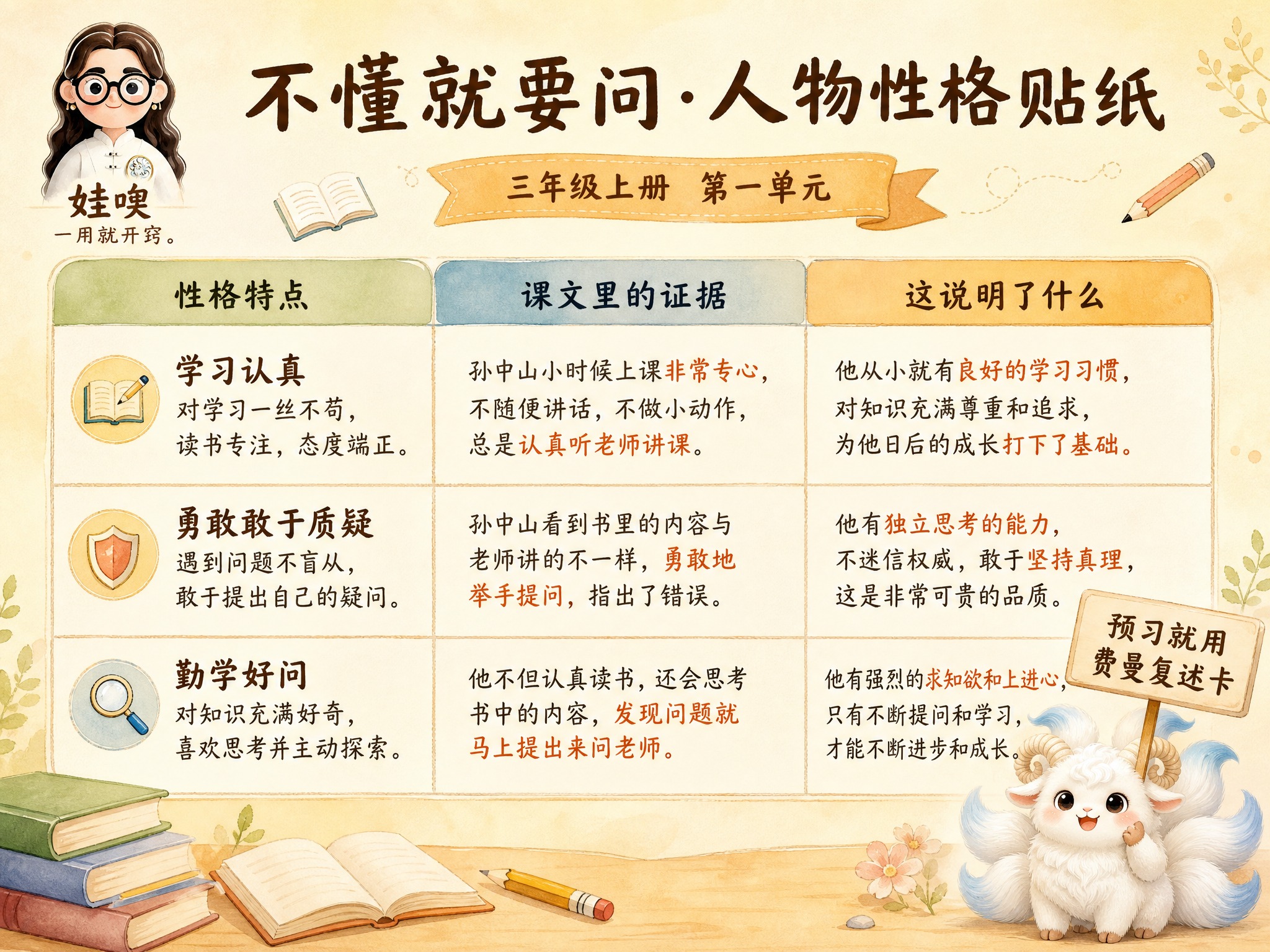 A4横版费曼复述卡，米黄色暖色调手绘水彩风格，温馨儿童教育风。… - 图片创意预览