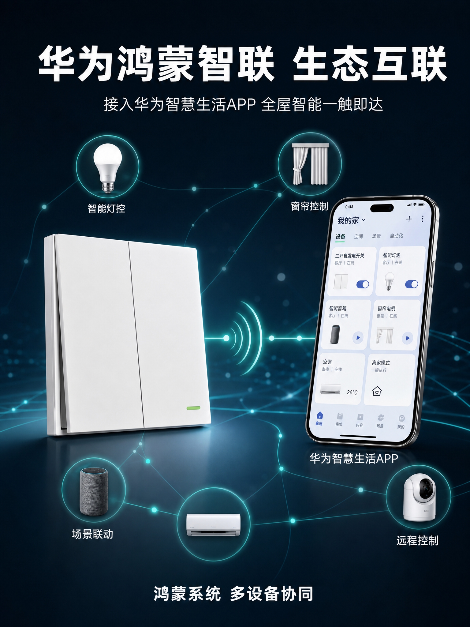 [详情页-第5张] 自发电无线开关 华为鸿蒙智联生态图。 [商… - 图片创意预览