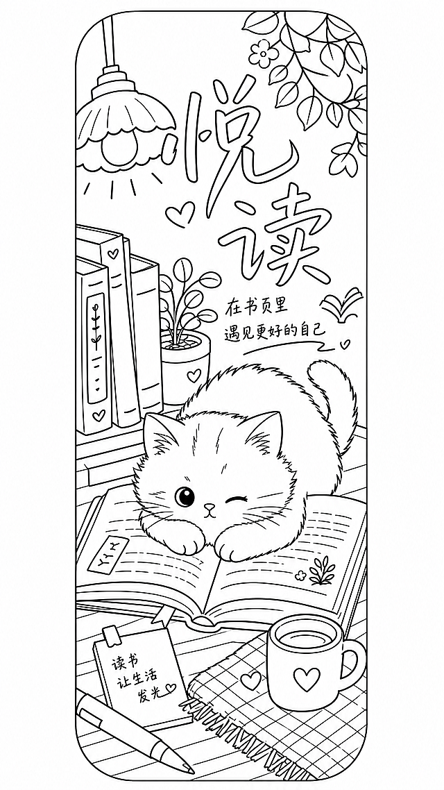 提取图片生成线描图，去除所有填充颜色，只保留清晰黑色轮廓线条，保留猫咪和所有物品结构，背景为纯白色