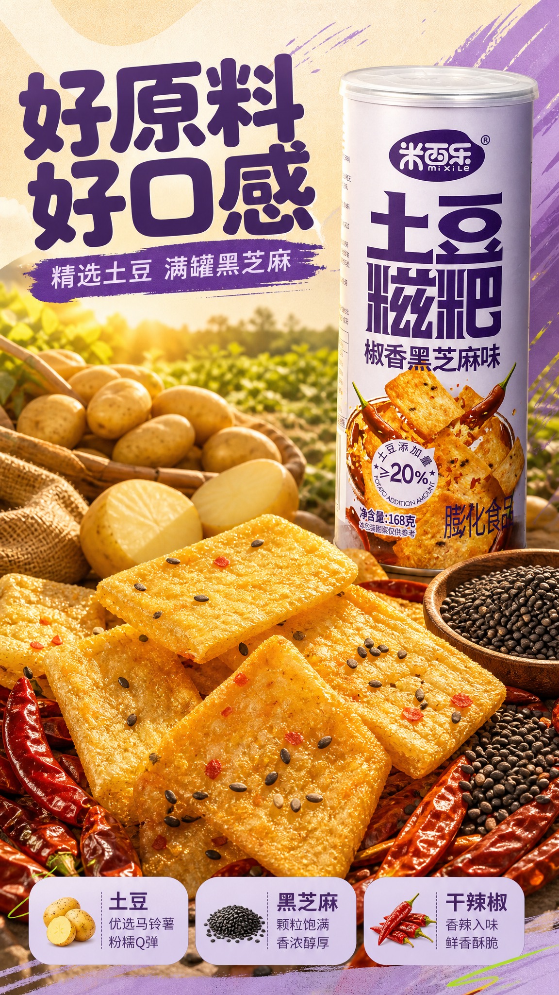 [商品] 使用【图1】米西乐土豆糍粑椒香黑芝麻味罐装作为辅助露… - 图片创意预览