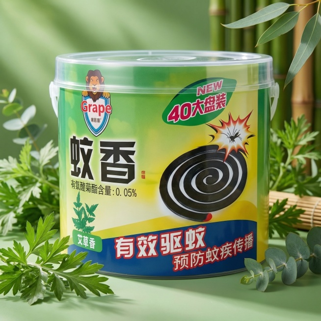 高端电商蚊香主图，40大盘装，有效驱蚊，预防蚊疾传播，绿色健康主题，商业摄影风格，高清质感预览效果