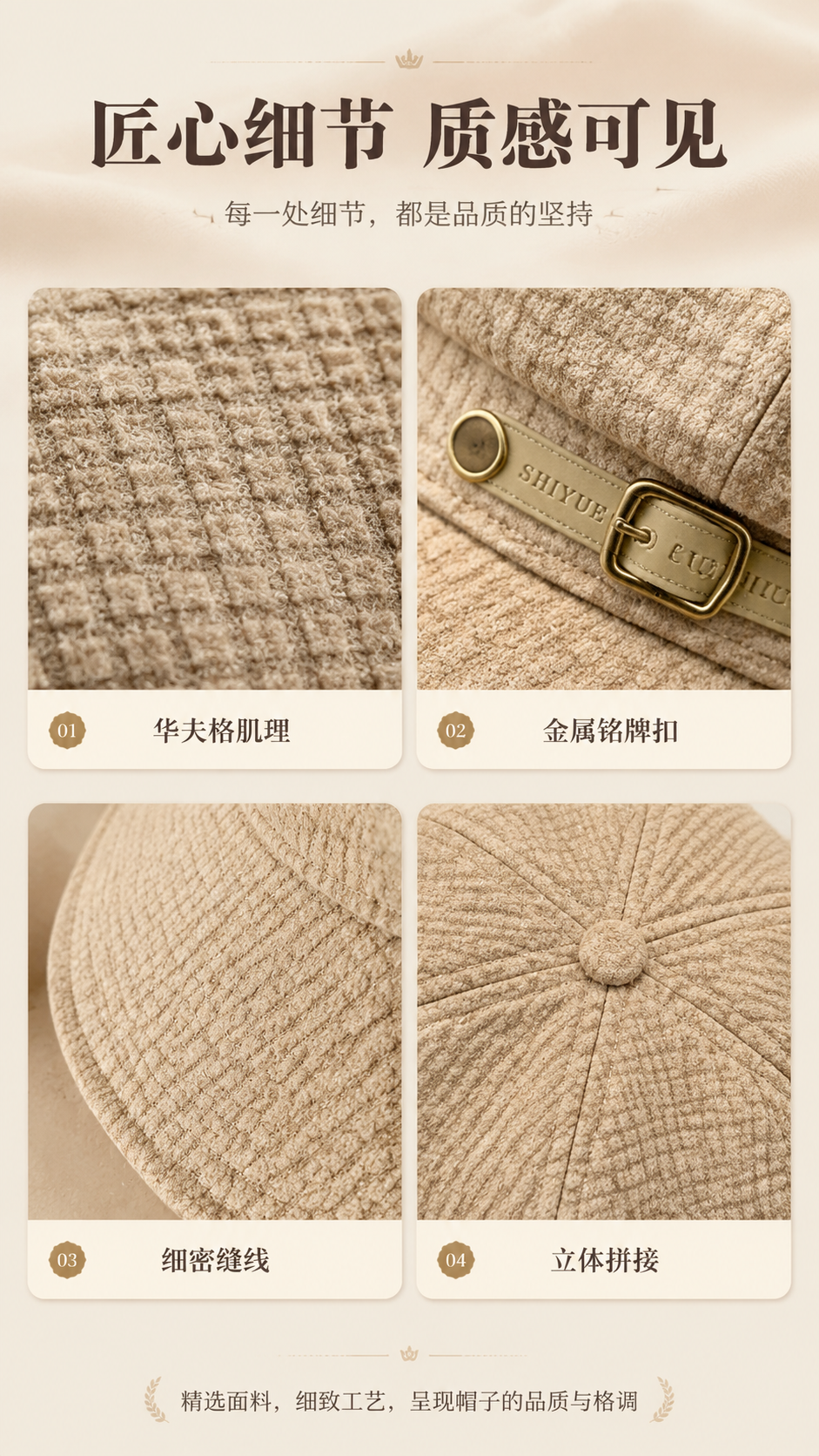 [商品] 使用【图8】4色八角贝雷帽产品图（取卡其色单帽放大）… - 图片创意预览
