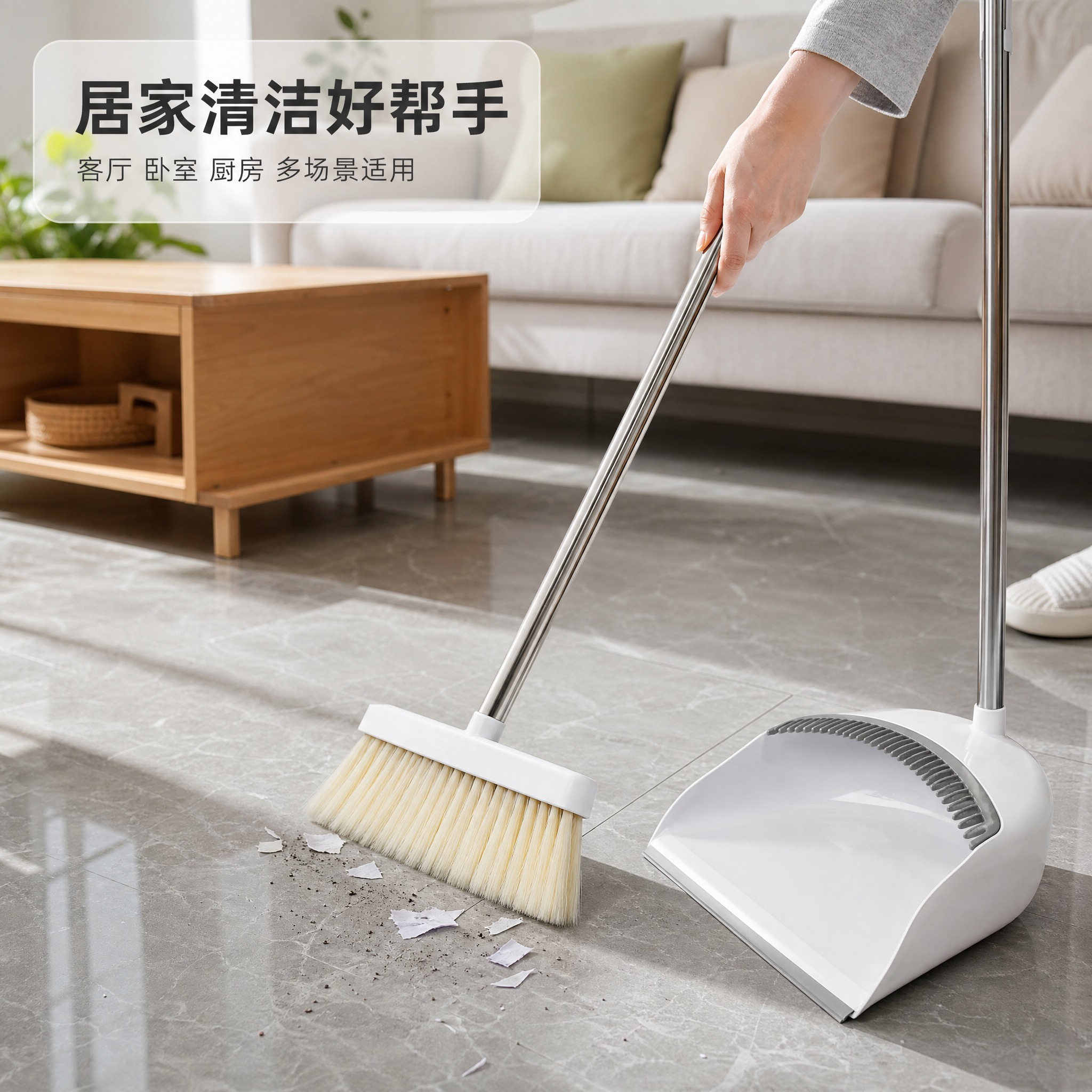 [主图-4] 真实使用场景图，展示家庭清洁中扫把簸箕的实际使用… - 图片创意预览