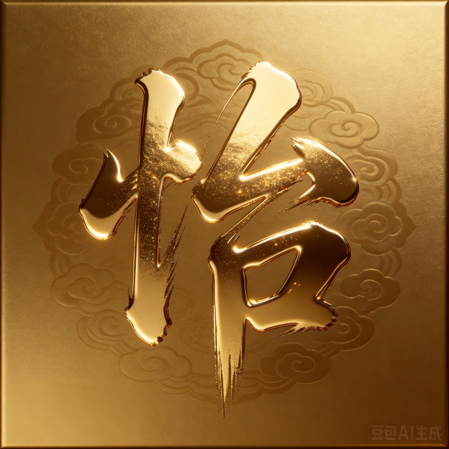 将文字保留，背景改为浓郁华贵的磨砂金箔质感，底色偏沉稳暗金哑光金，文字保留原书法造型并改为璀璨亮金色鎏金镜面金，通过明度饱和度差异形成层次让文字清晰凸显，文字边缘带有微弱高光描边和金粉晕染效果，如同纯预览效果