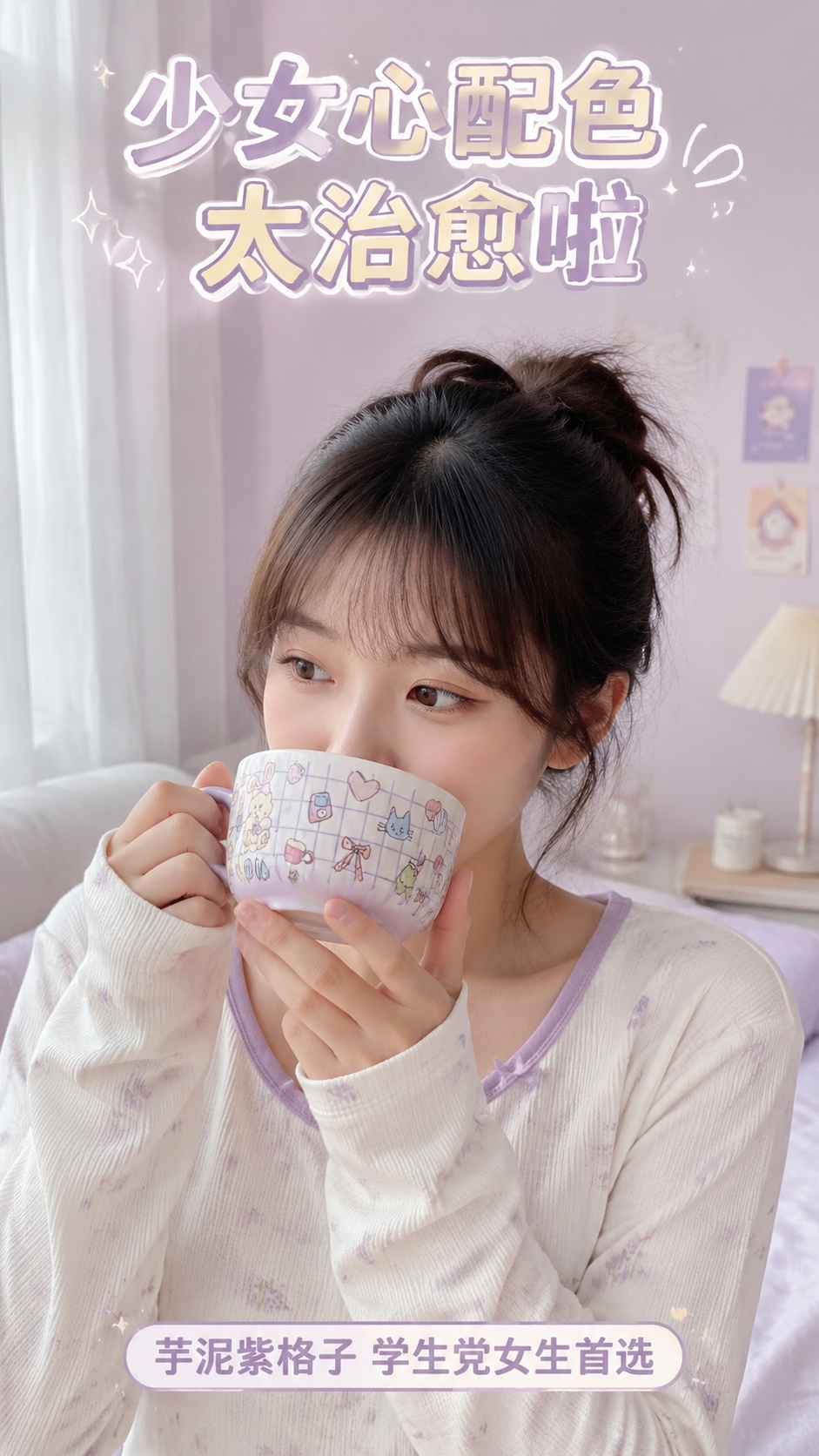 [第6屏] 人物使用展示，年轻女生居家手持咖啡杯饮用展示。本屏… - 图片创意预览