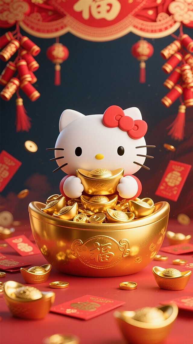 新年Kitty发财壁纸