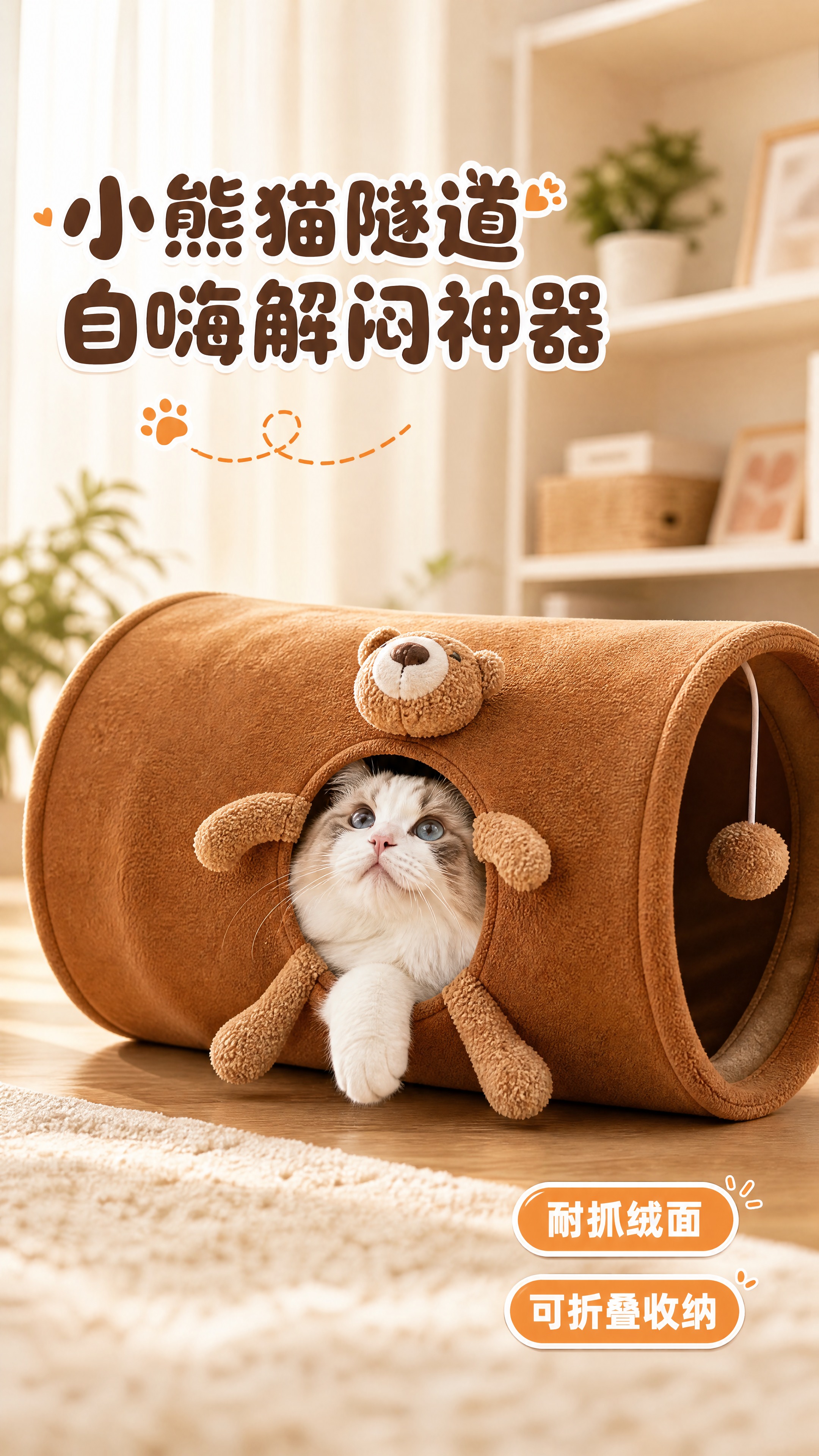 [商品] 使用【图1】棕色小熊款猫隧道；保留直筒圆筒造型、棕色… - 图片创意预览