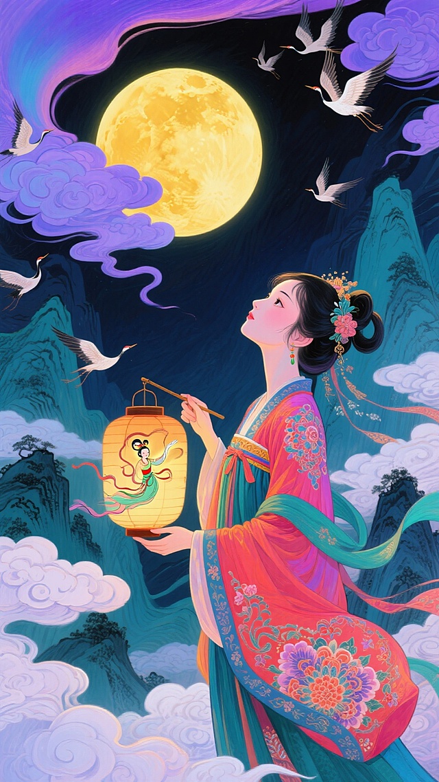 🌙汉服少女提灯赏月，神秘国风画面绝啦✨