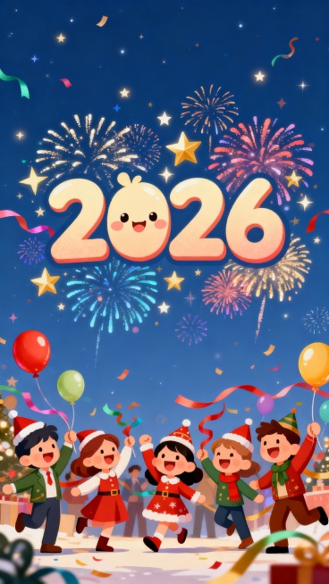做一个海报，2026年跨年海报。卡通风格预览效果