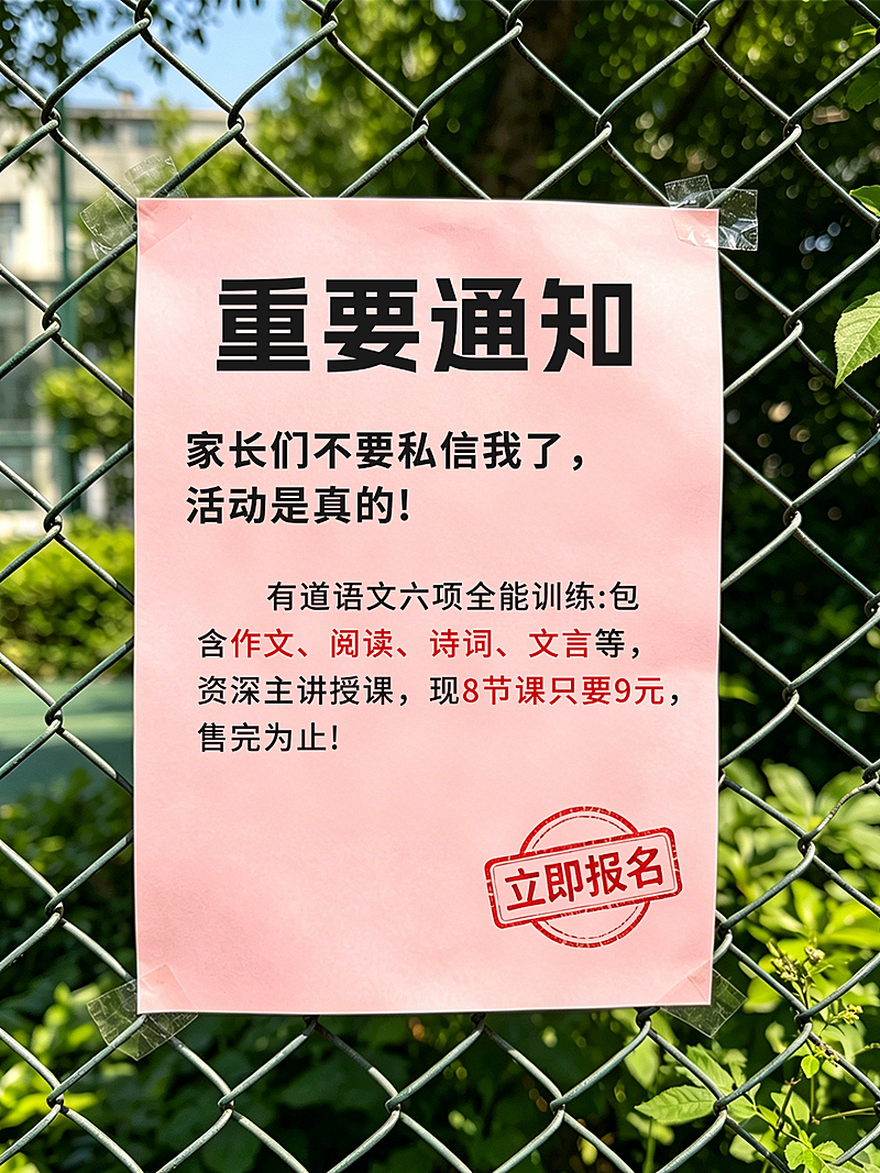 教培机构课程促销宣传大字实景风小红书封面