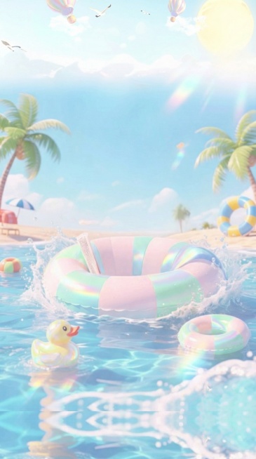 Create an image of the sea, a summery atmosphere, soft pastel colors, a dreamy feel, and a subtle ho预览效果