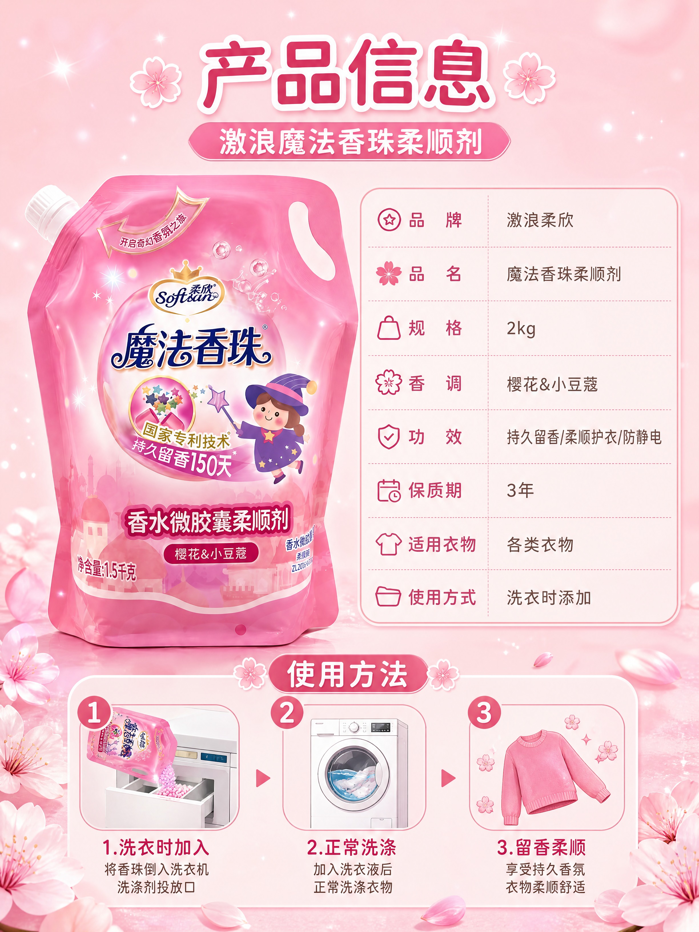 [商品] 使用【图1】激浪魔法香珠柔顺剂粉色补充袋装；保留包装… - 图片创意预览