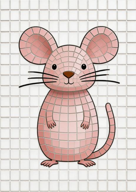 基于原图生成A4尺寸手工马赛克镶嵌画，每个马赛克碎块为1×1cm正方形，带白色1×1cm网格基底，保留瓷砖缝隙白色线条，手工拼贴质感，高清写实，细节清晰，适合打印，无多余元素，纯白背景，精准1cm单元预览效果