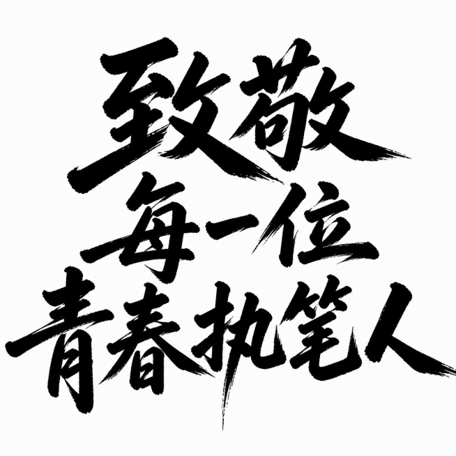 保留原图片大气磅礴的黑色毛笔书法风格，纯白色背景，将文字内容修改为"致敬每一位青春执笔人"，保持原比例预览效果
