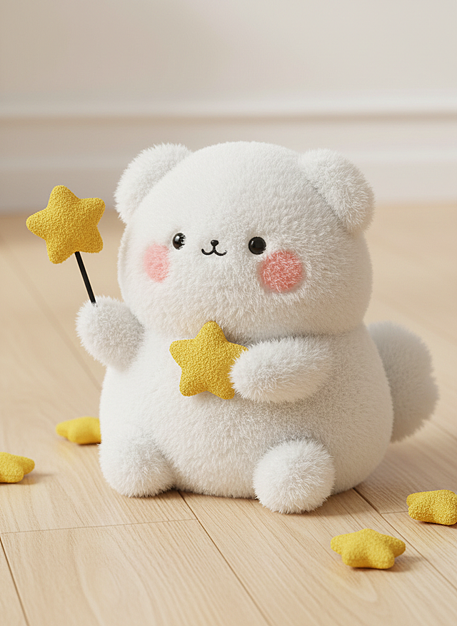 软3D风卡通熊，手持星星，可爱温馨，营造梦幻节日氛围。