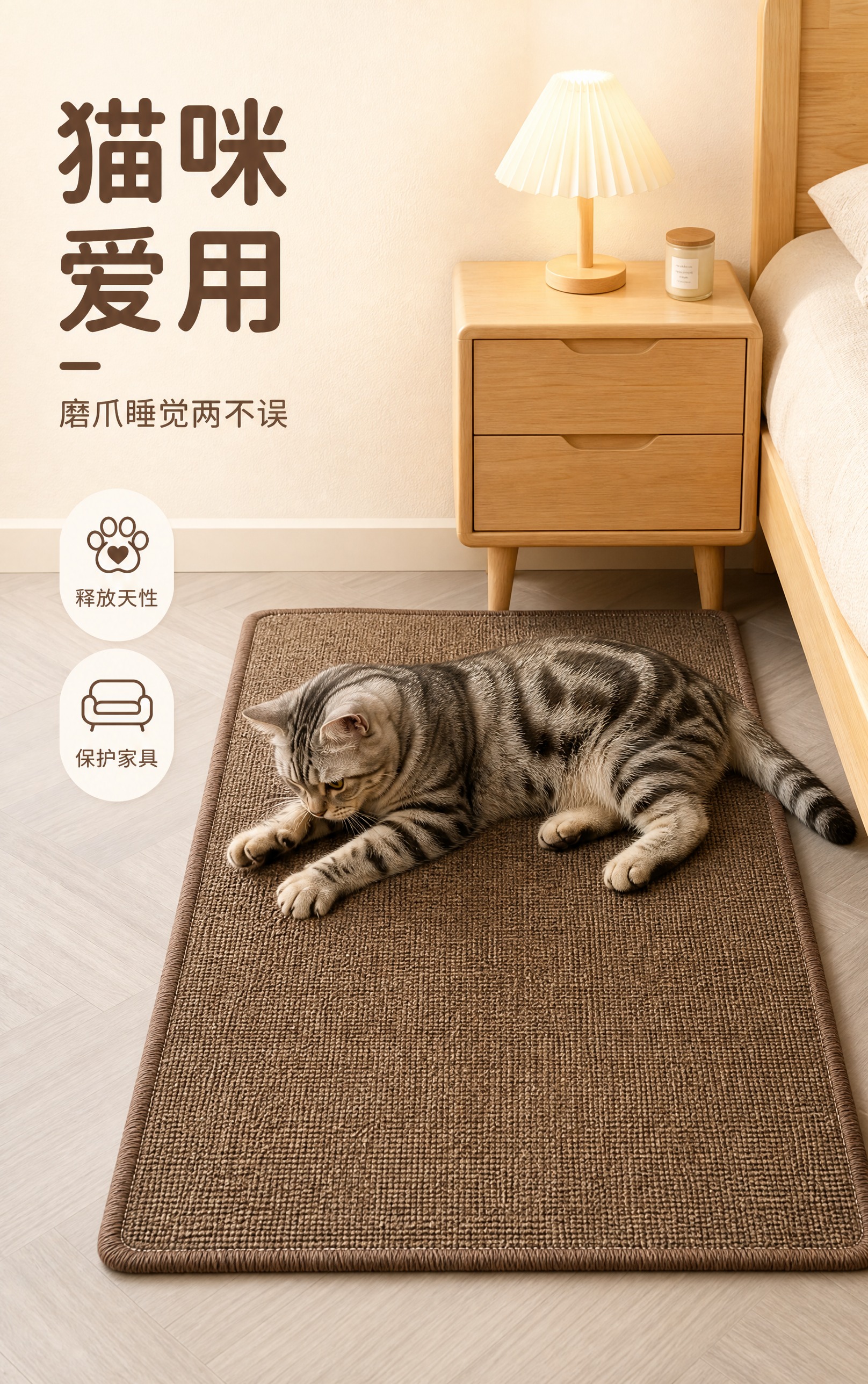 [商品] 使用【图1】深咖棕色仿剑麻猫抓垫；保留矩形形态、同色… - 图片创意预览
