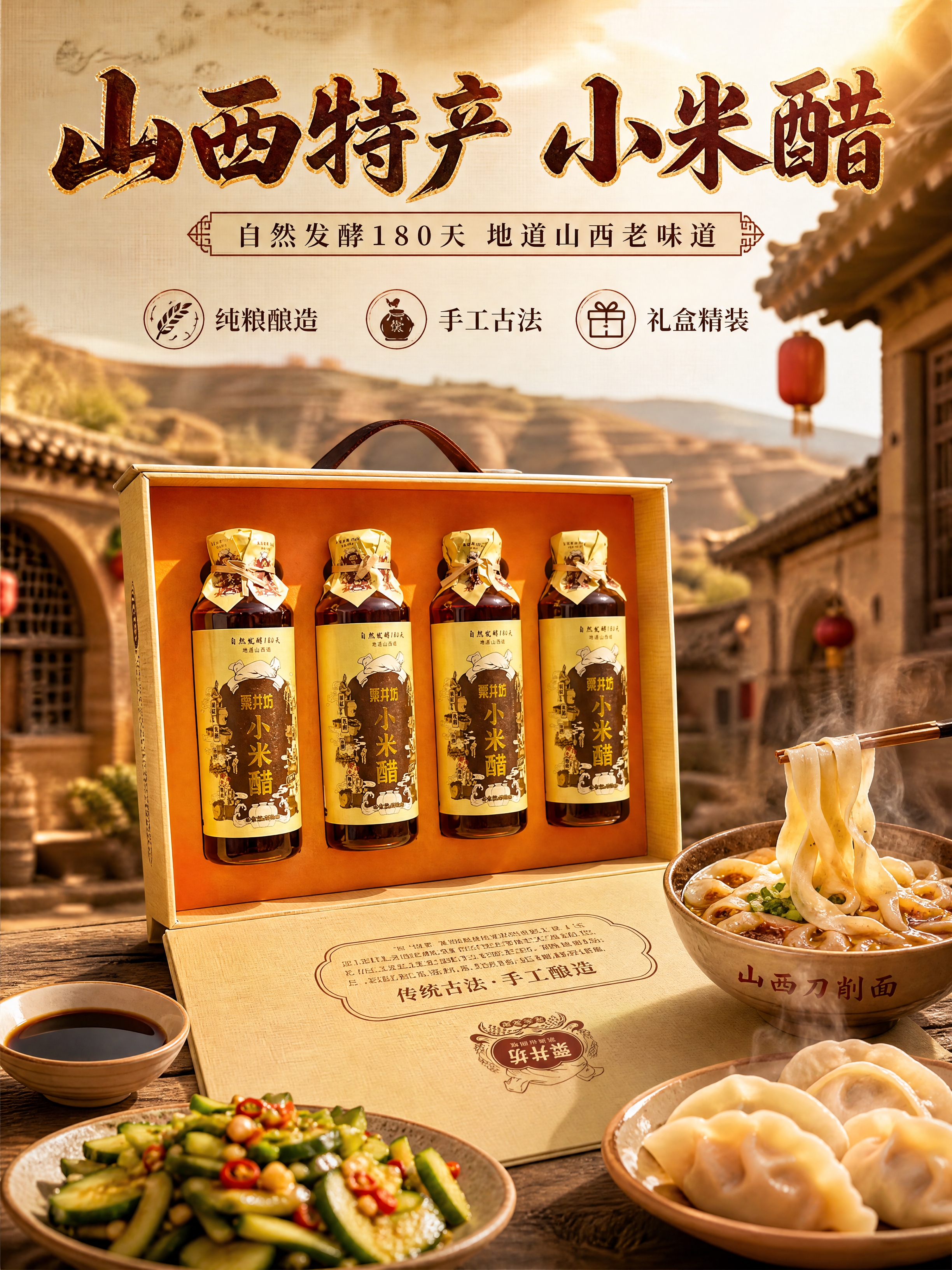 [商品] 使用【图1】【图3】粟井坊小米醋礼盒装；保留礼盒米黄… - 图片创意预览