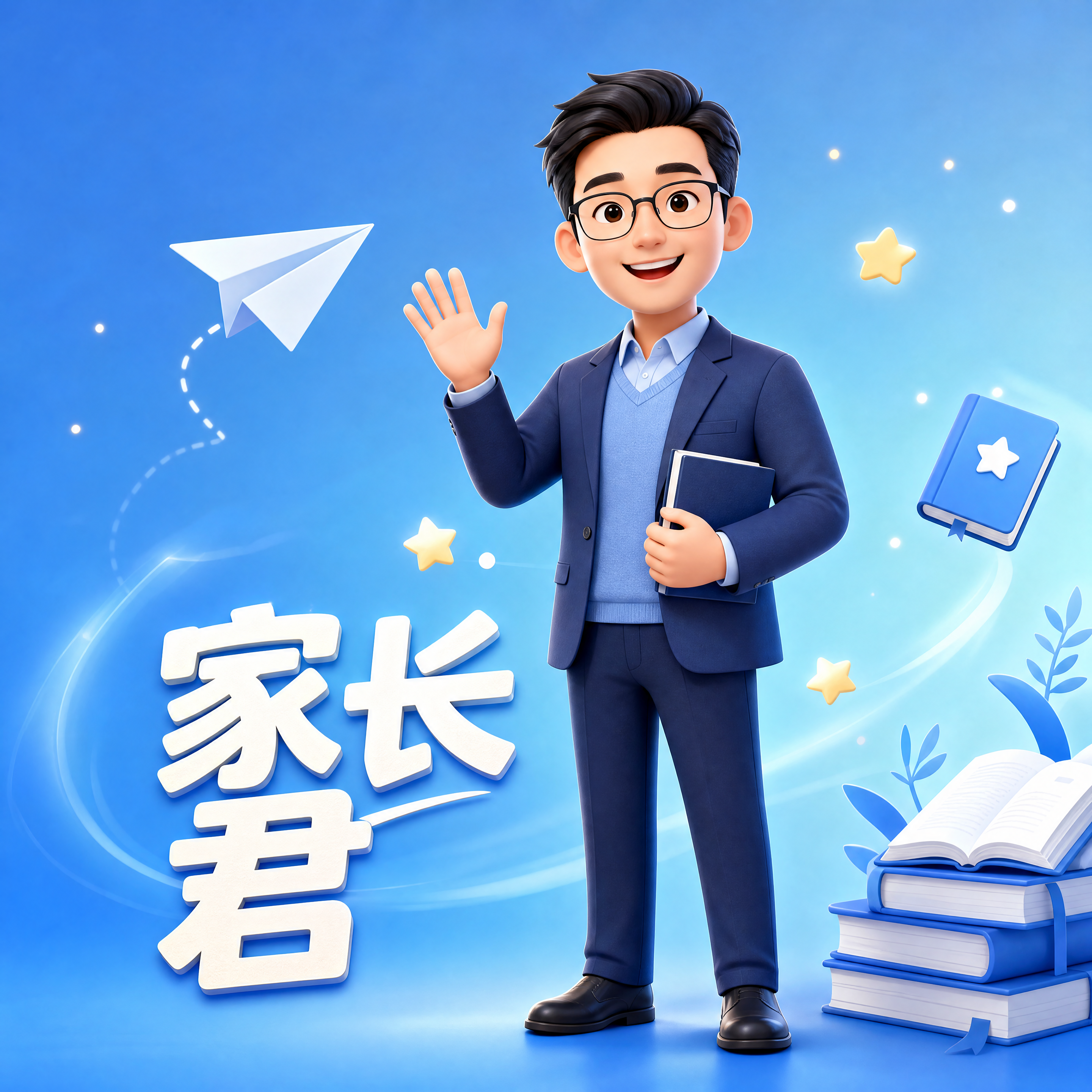 男性家长IP卡通形象头像，1:1方形比例，4K分辨率，整体蓝色… - 图片创意预览