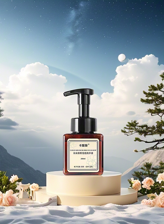 梦幻场景中，星空、云朵、山峦与鲜花环绕，自然纯净与温柔呵护，给人清新治愈的感觉。