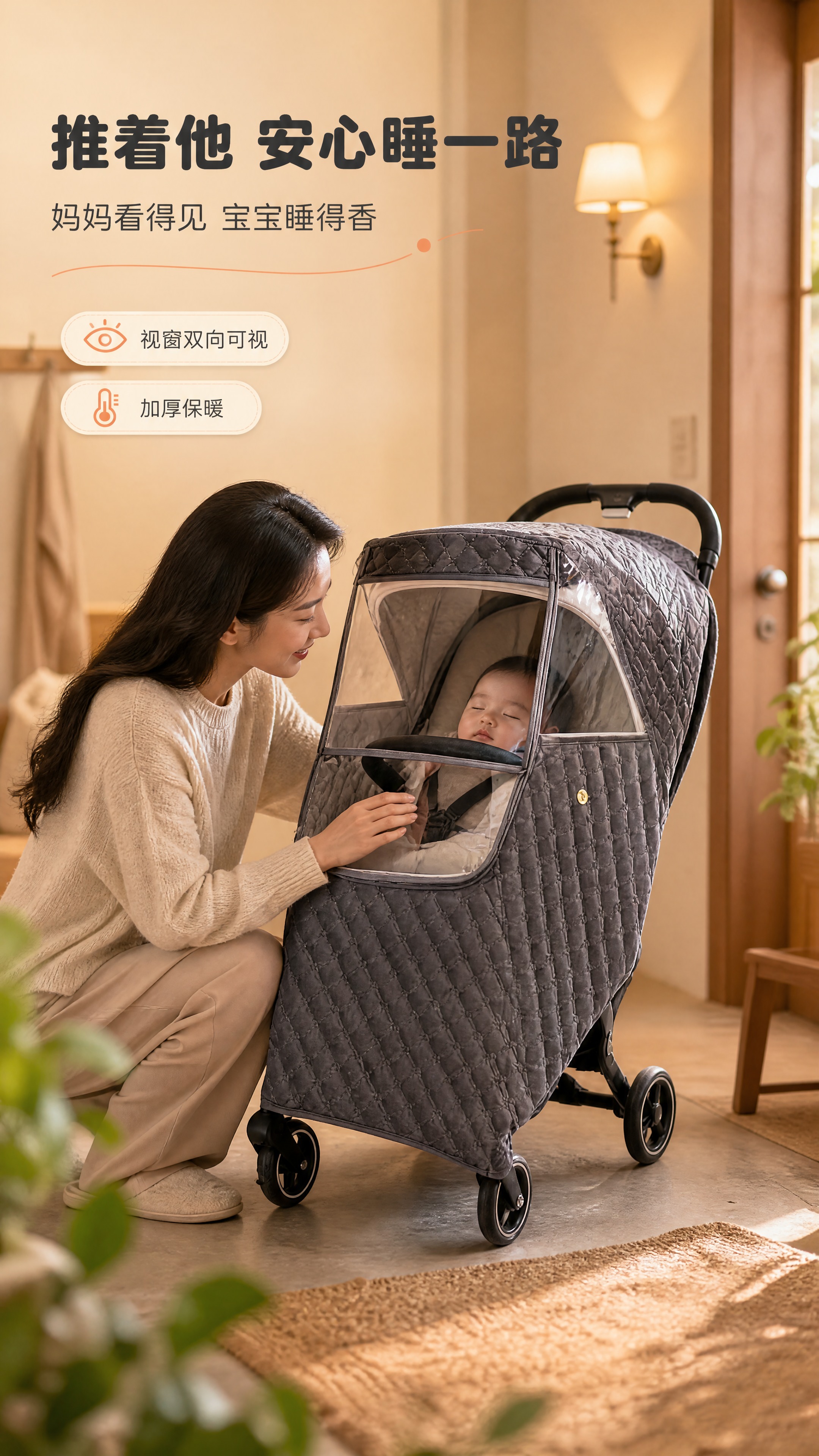 [商品] 使用【图3】深灰色绗缝婴儿推车保暖罩，套在黑色婴儿推… - 图片创意预览