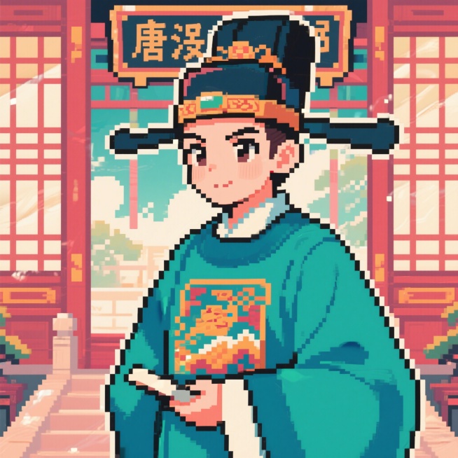 像素风格的唐朝翰林院检讨头像，复古像素风，青年文官，清正气质，唐朝文官服饰预览效果