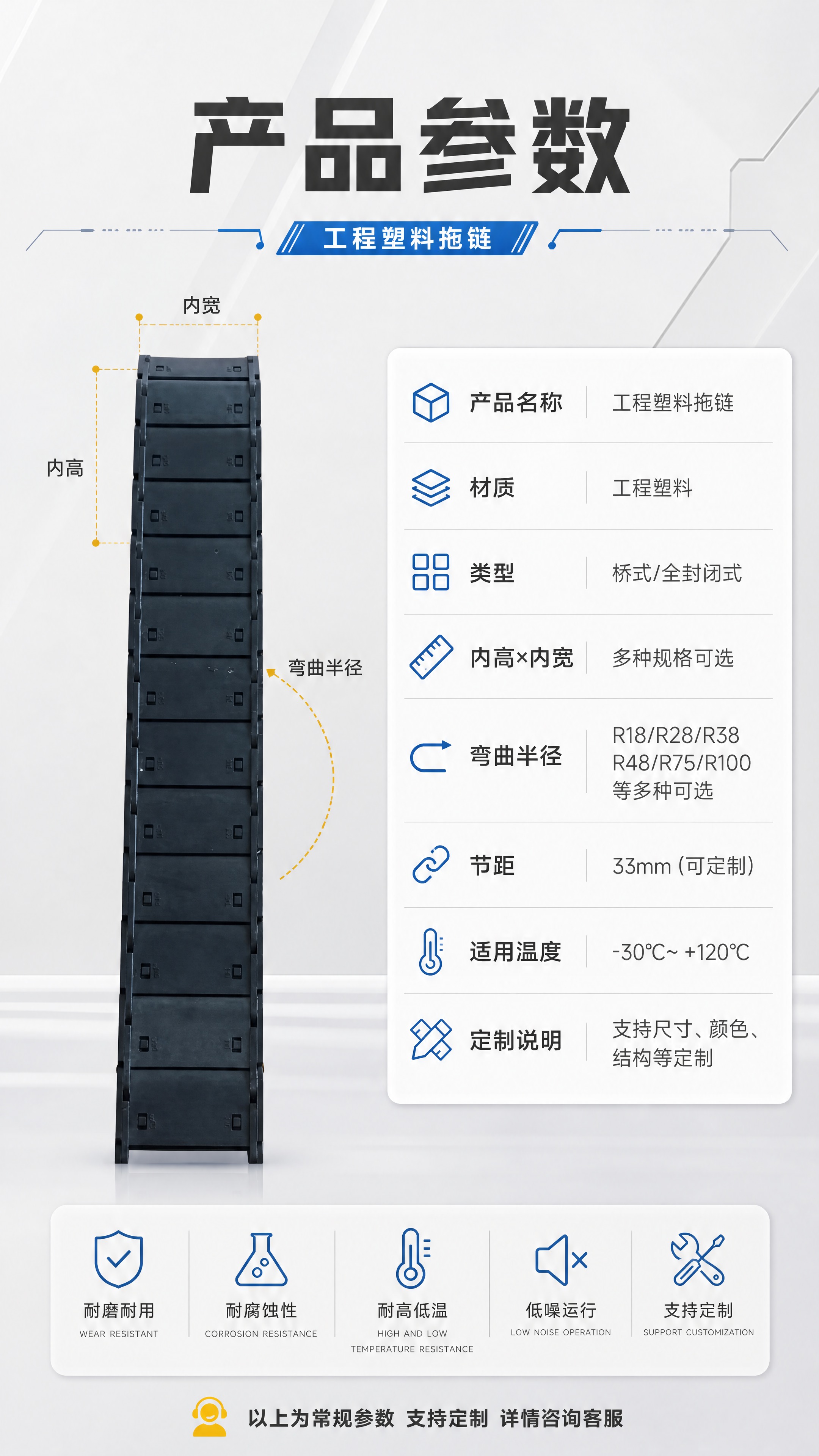 [商品] 使用【图5】工程塑料拖链正视图；保留产品正面结构、尺… - 图片创意预览