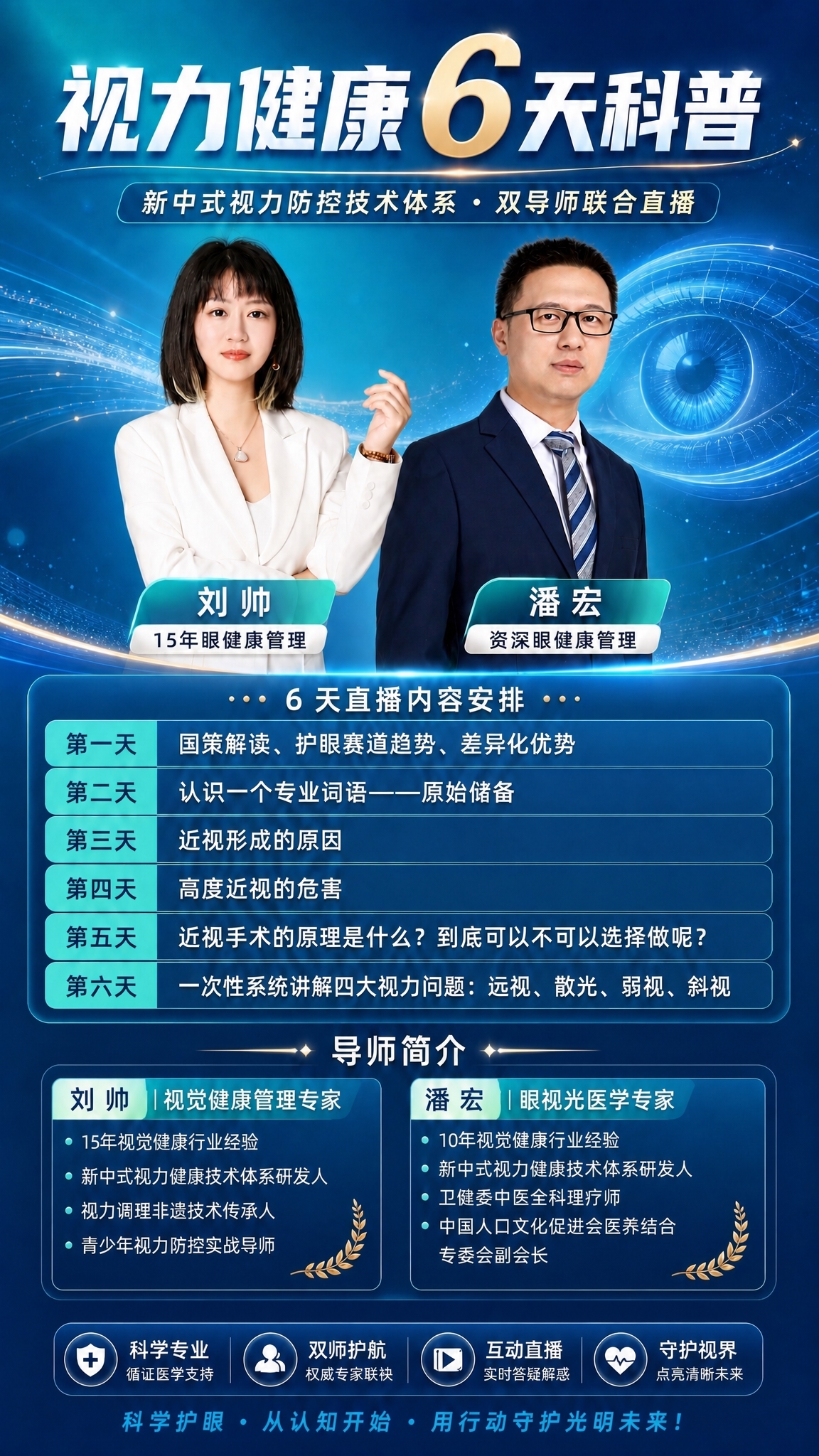 在保持原有海报整体设计风格、蓝色科技感背景、主标题"视力健康6… - 图片创意预览
