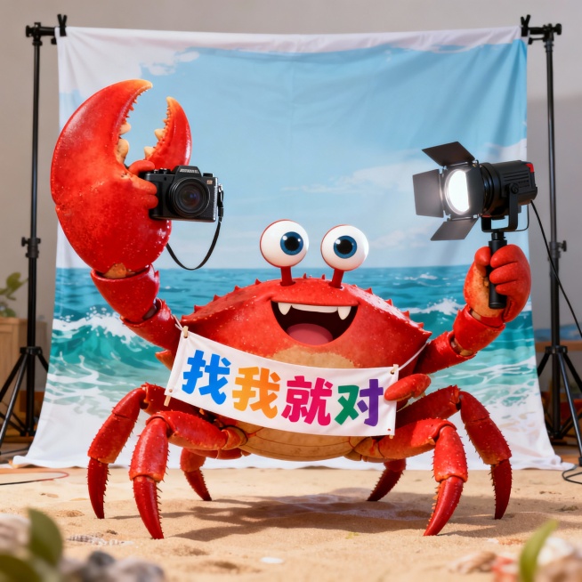 大钳子上一边是照相机一边是摄影灯预览效果