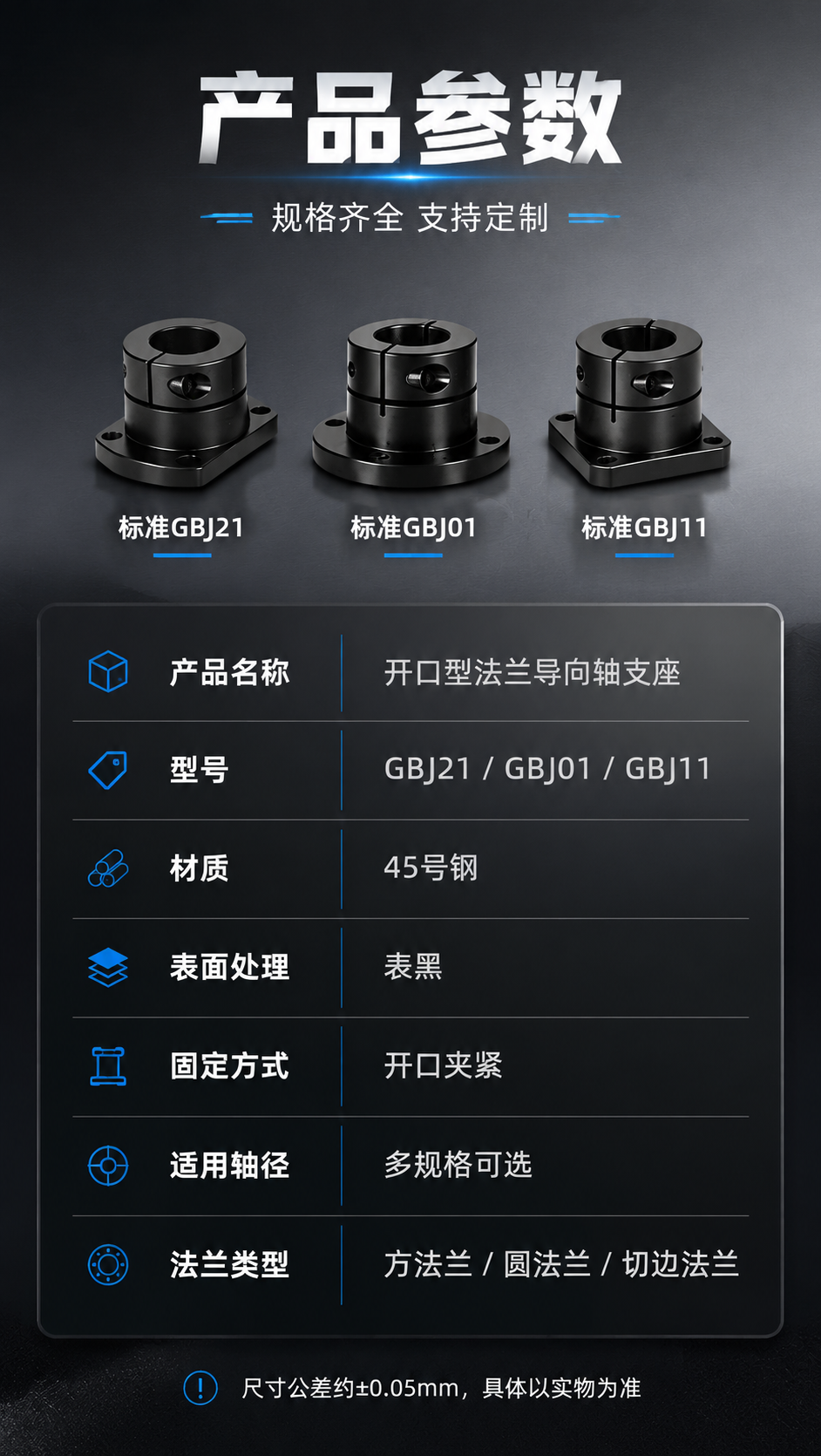 [商品] 使用【图1】三款黑色开口型法兰座导向轴支座，缩小展示… - 图片创意预览