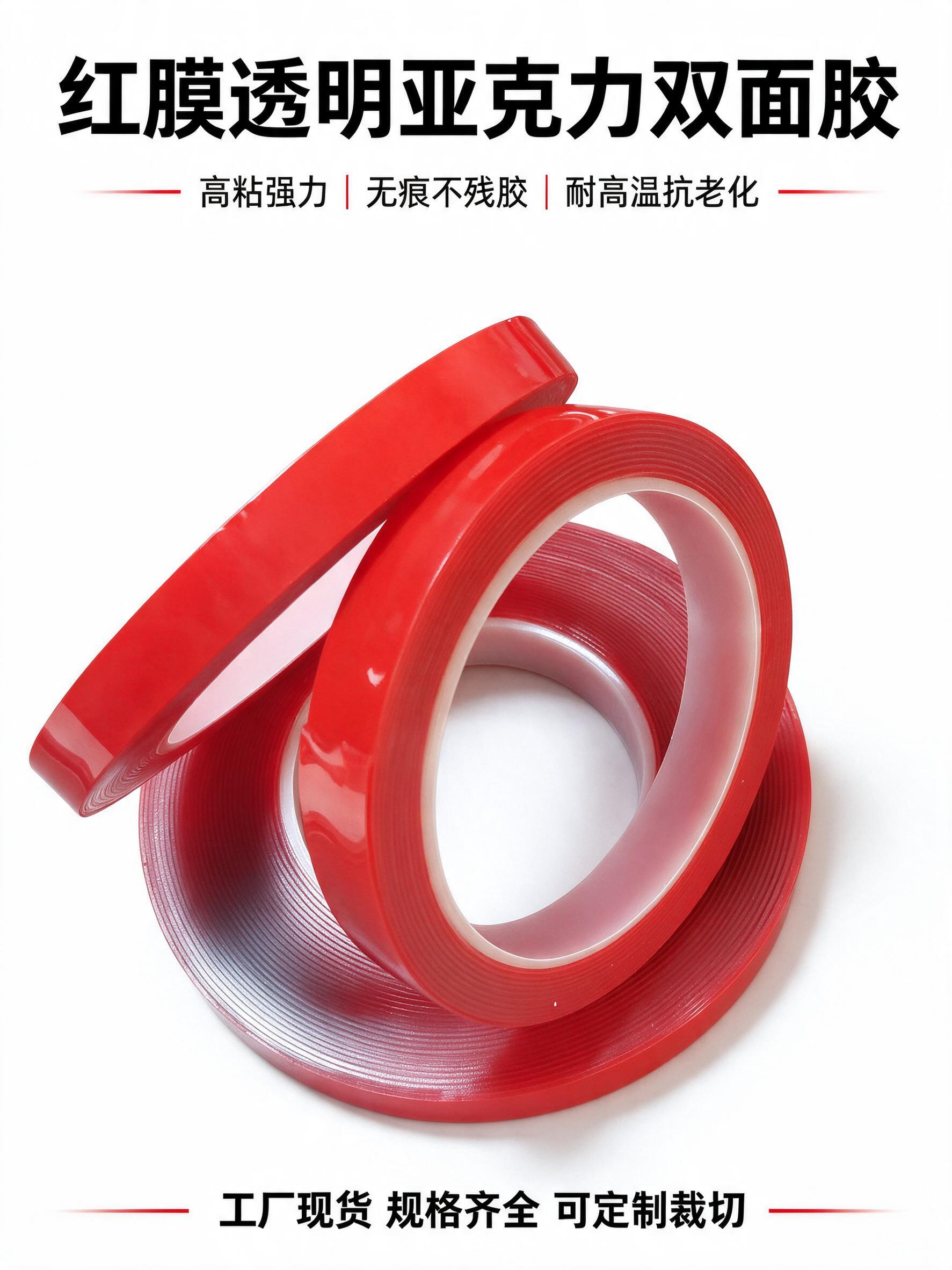1688电商主图，红膜透明亚克力双面胶产品首图，干净纯白背景，… - 图片创意预览