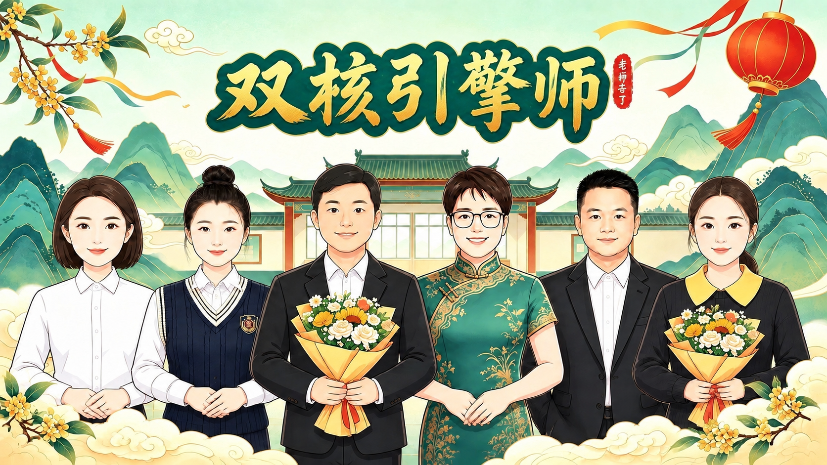将图片上方的大字“全能型输出”修改为“双核引擎师”，字体样式、… - 图片创意预览