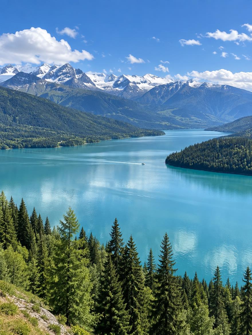 喀纳斯湖高清实拍风景图，人间净土，碧绿湖水，雪山森林环绕，湖光… - 图片创意预览