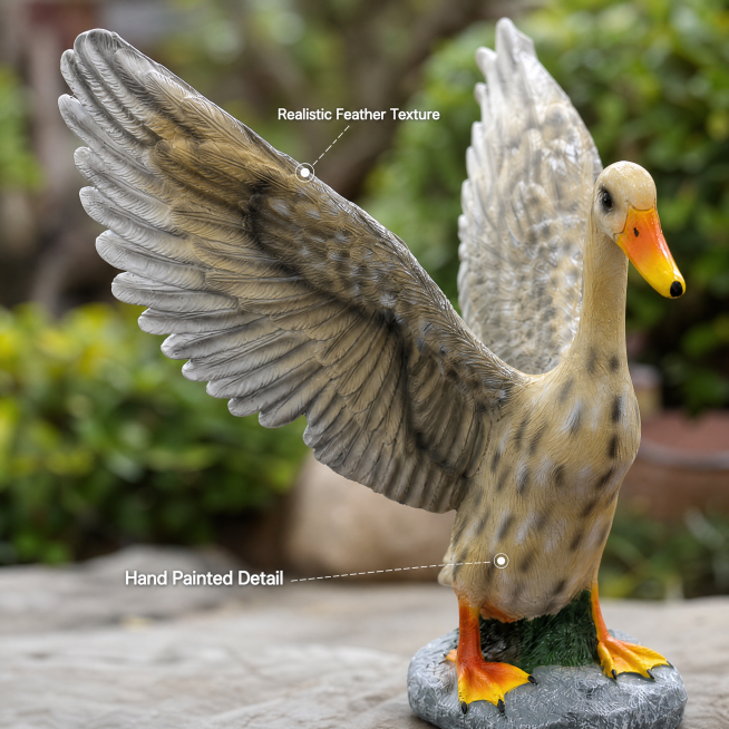[Main Image 2] Large spreading wing duck garden decor detail highlight image. Keep the duck ornament预览效果