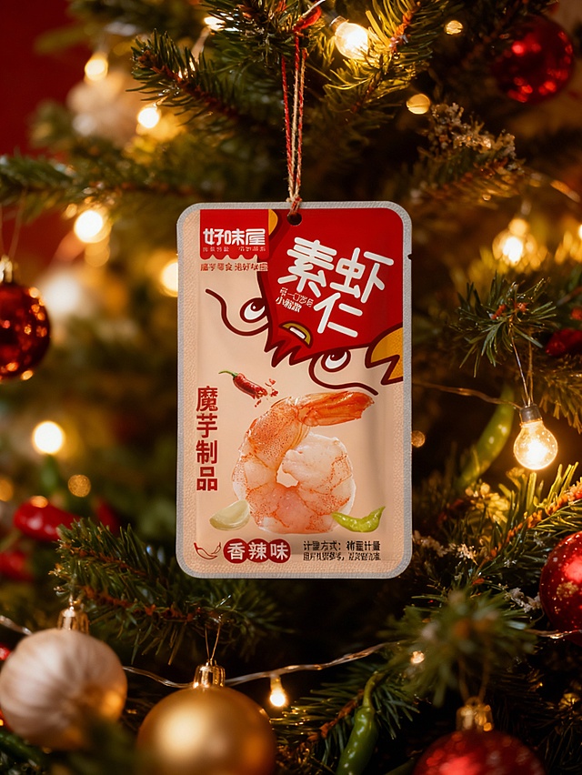 特写参考图产品挂在华丽的圣诞树上作为装饰之一。