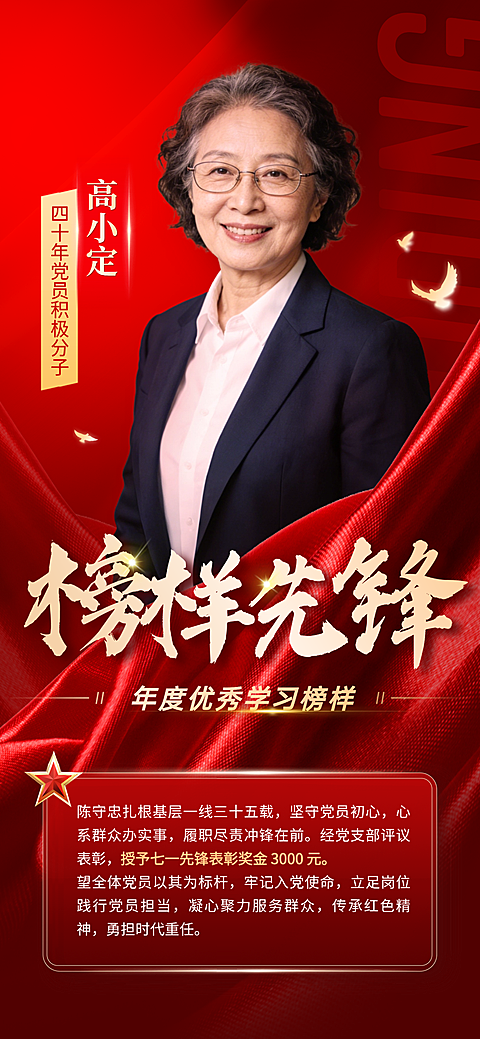 七一建党节红色榜样先锋人物介绍手机海报