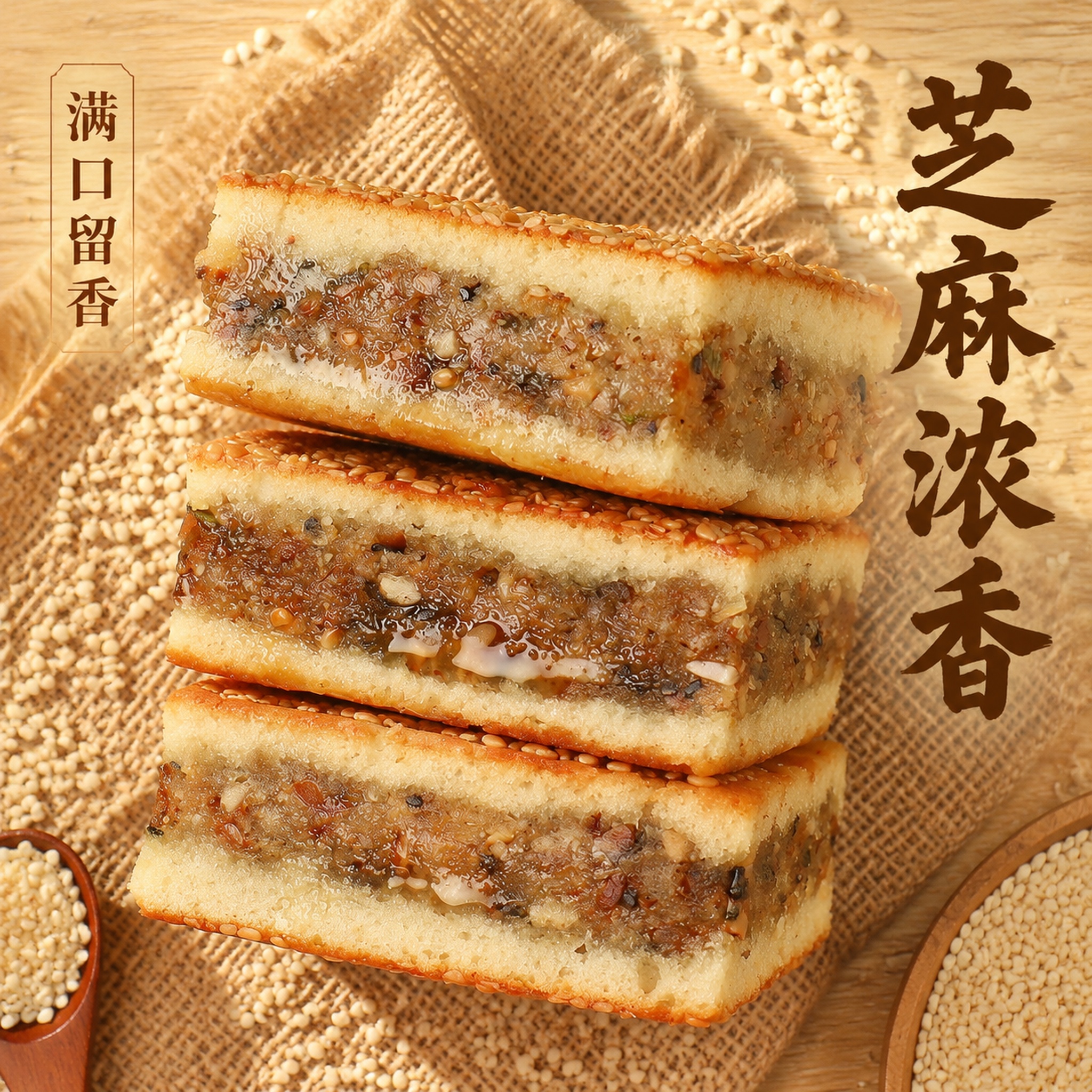 [主图-12] 三层五宝糕突出芝麻浓香卖点。 [氛围风格] 原… - 图片创意预览