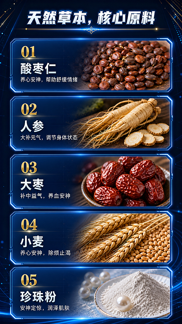 「图片1」提取图片信息，「图片1」仿照这张图的排版，生成一张新的睡眠口服液的详情页