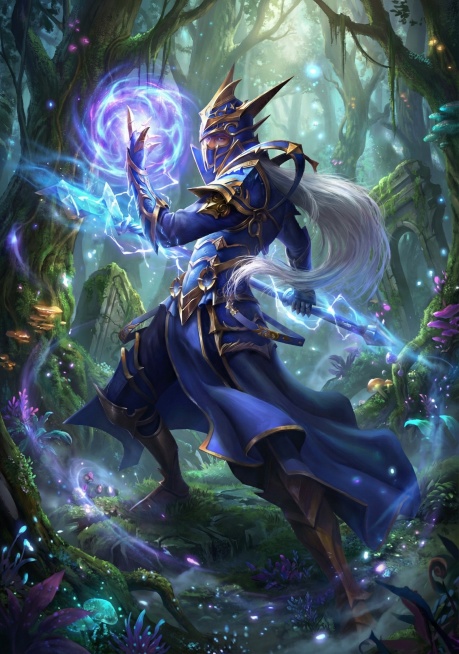 给这个角色加背景，背景是魔法森林，姿势变成战斗姿态预览效果