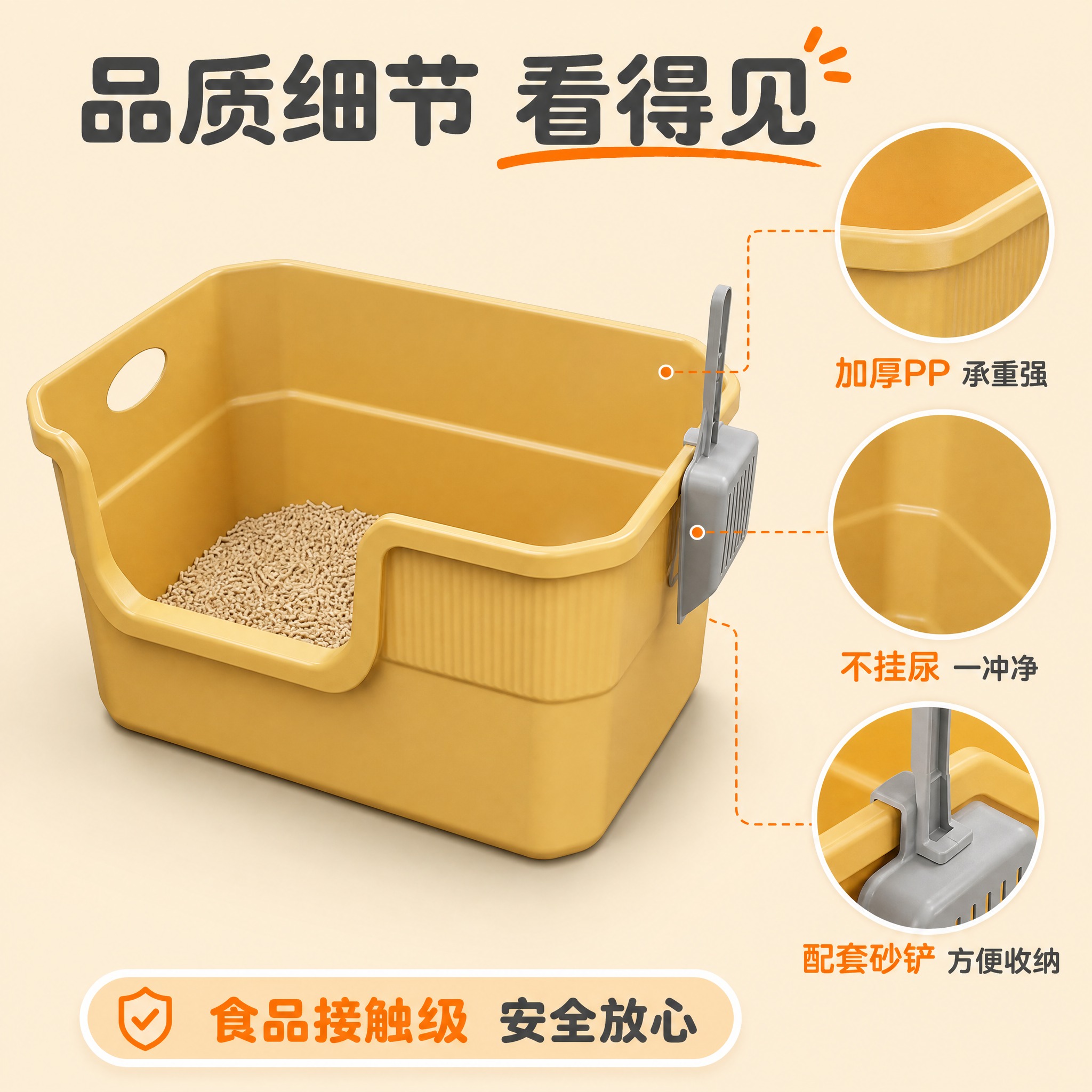 [主图-3] 细节与材质：加厚PP 一体成型 光滑易清洁。[统… - 图片创意预览