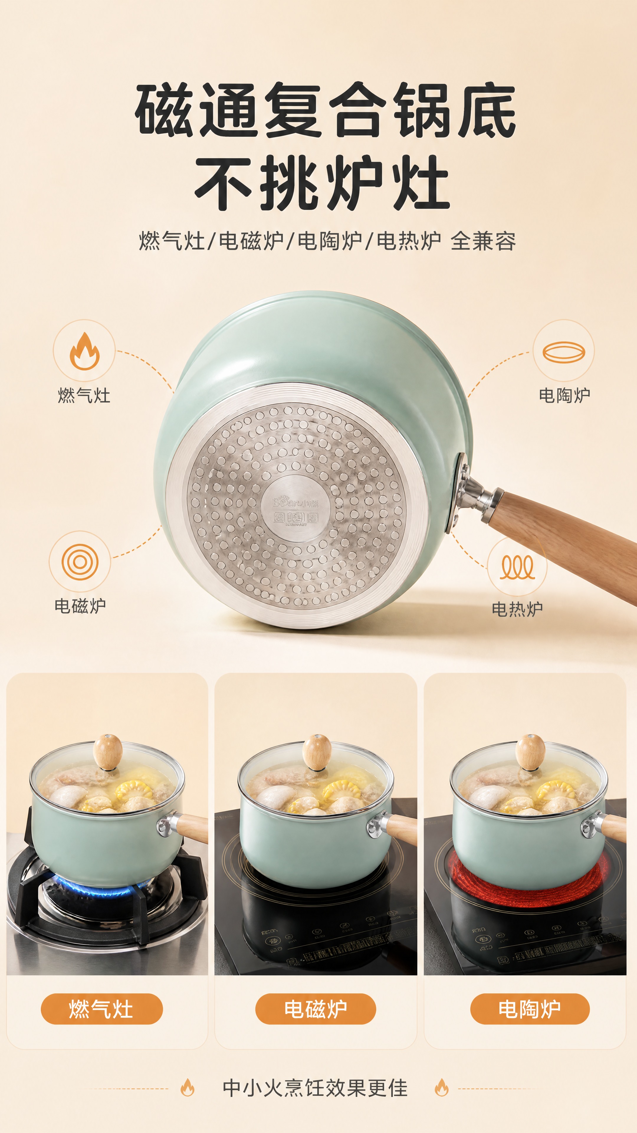 [商品] 使用【图6】薄荷绿钛瓷奶锅底部/正面视角；保留锅身薄… - 图片创意预览