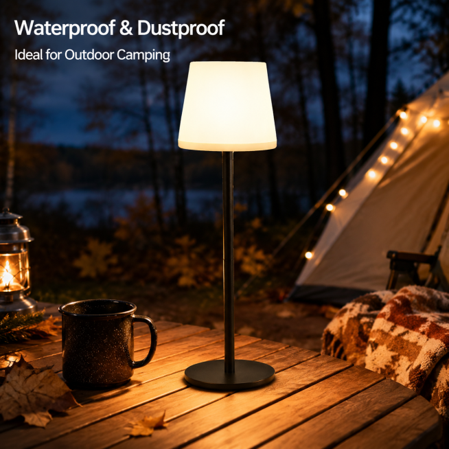 [Main Image 4] Black waterproof table lamp placed in the outdoor camping scene. [Atmosphere Style] A预览效果