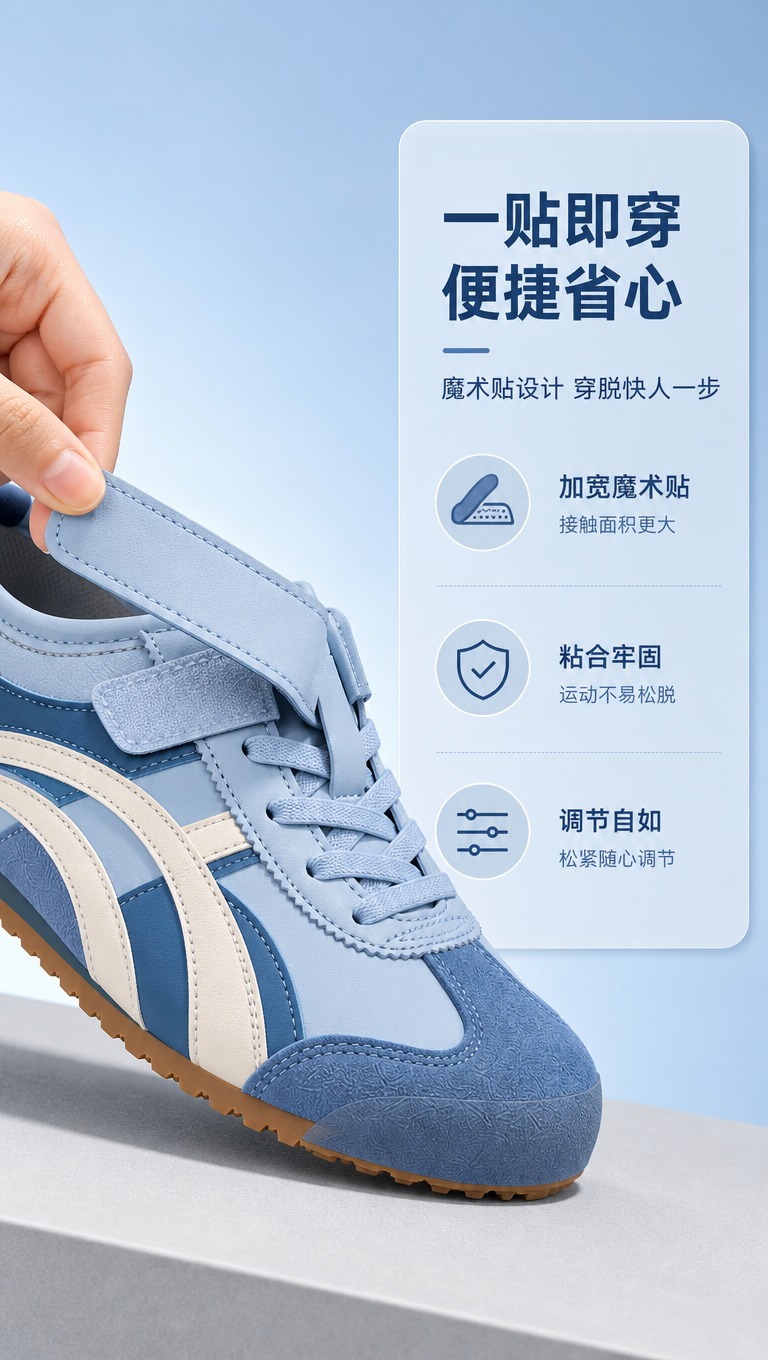 [商品] 使用【图1】雾霾蓝拼米白魔术贴运动鞋；商品处理：保留… - 图片创意预览
