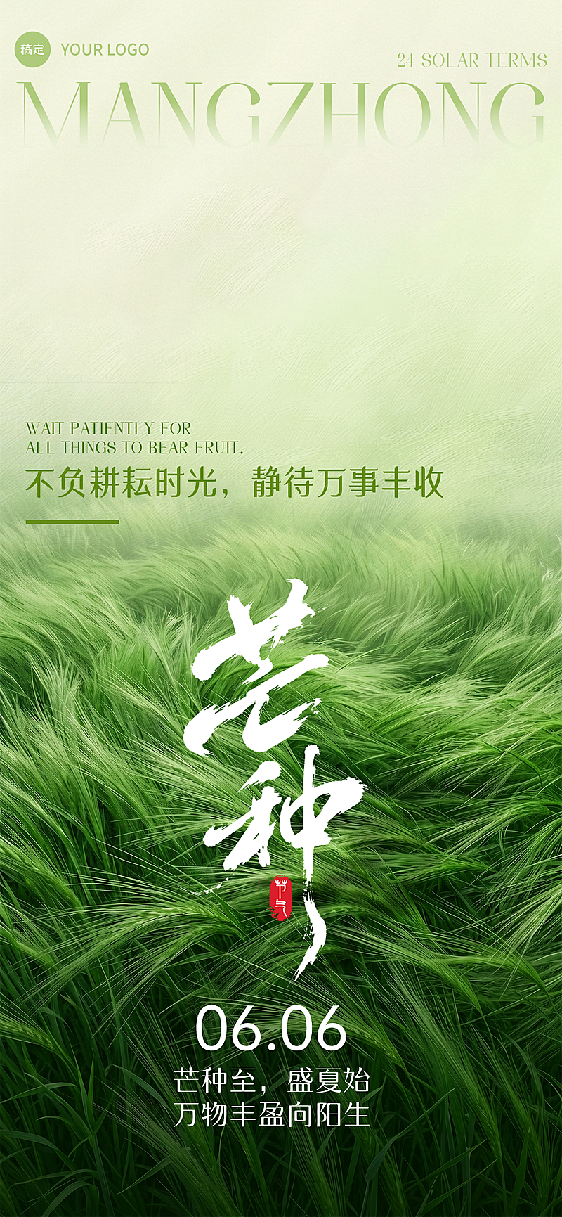 二十四节气芒种节气祝福清新唯美感通用全屏竖版海报