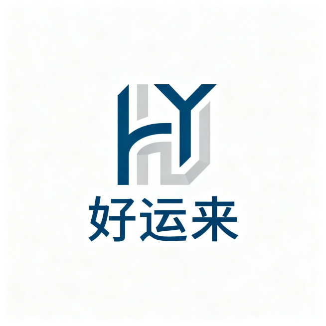 重新设计好运来财税公司logo，弱化税务属性，采用极简几何风格，用字母H和Y变形组合设计，简约现代高级感，配色用雾霾蓝搭配浅灰，包含"好运来"文字预览效果