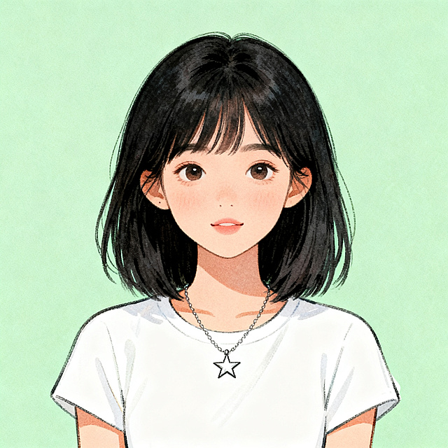 微信社交头像，19岁亚洲女孩，齐肩黑色短发，白色短袖，佩戴星星项链，淡绿色背景，中国杂志插画风格，整体氛围甜美温柔，画面精致