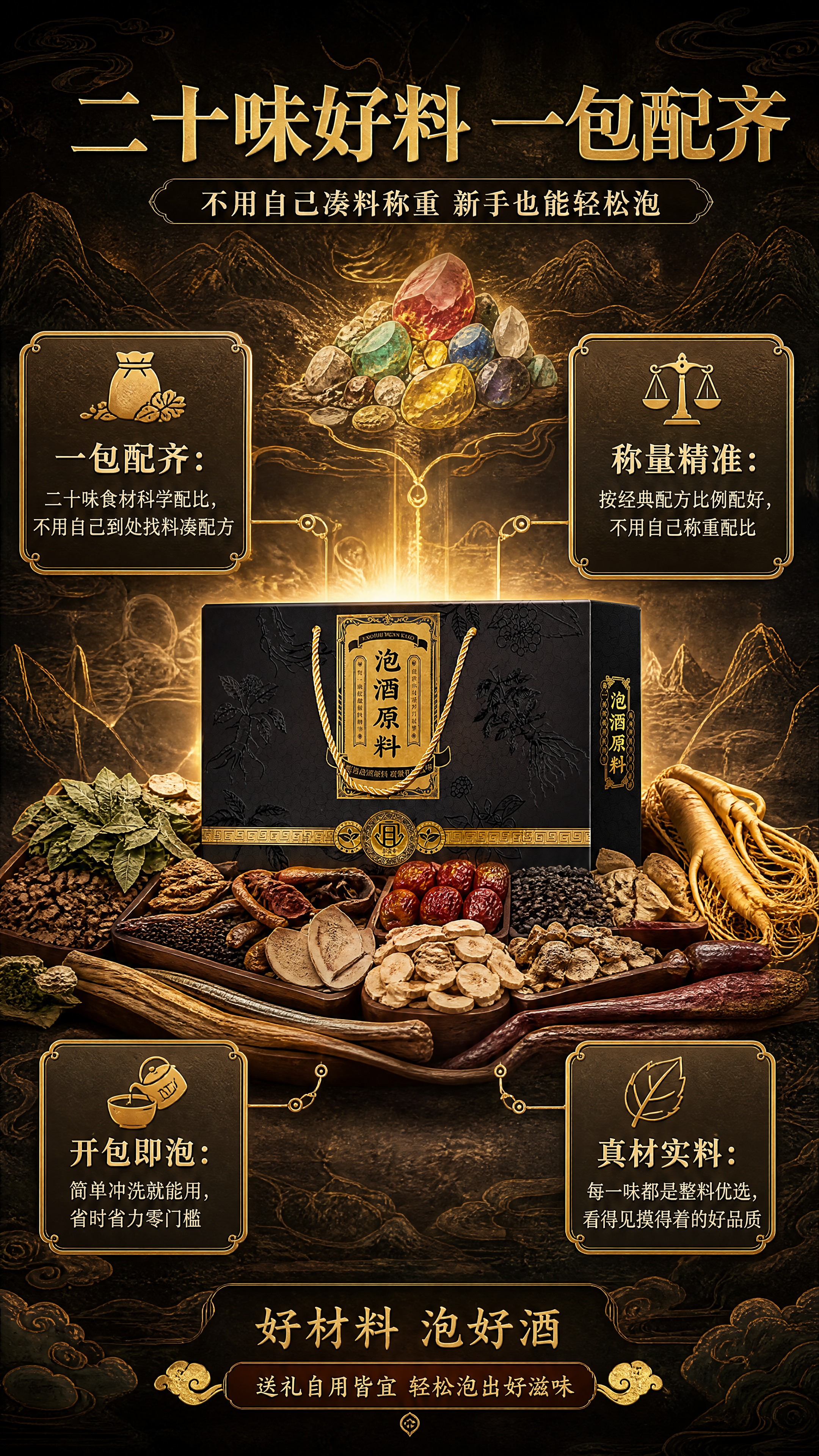 [商品] 使用【图2】黑色烫金泡酒原料礼盒和【图1】原料木盒图… - 图片创意预览