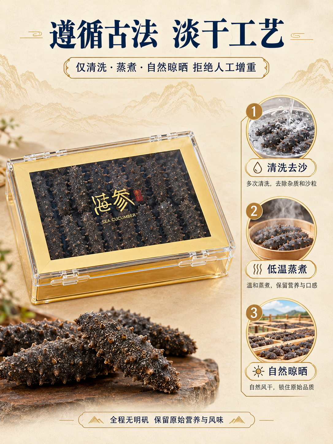 [商品] 使用【图2】内盒透明亚克力海参盒；保留透明盒体、金色… - 图片创意预览
