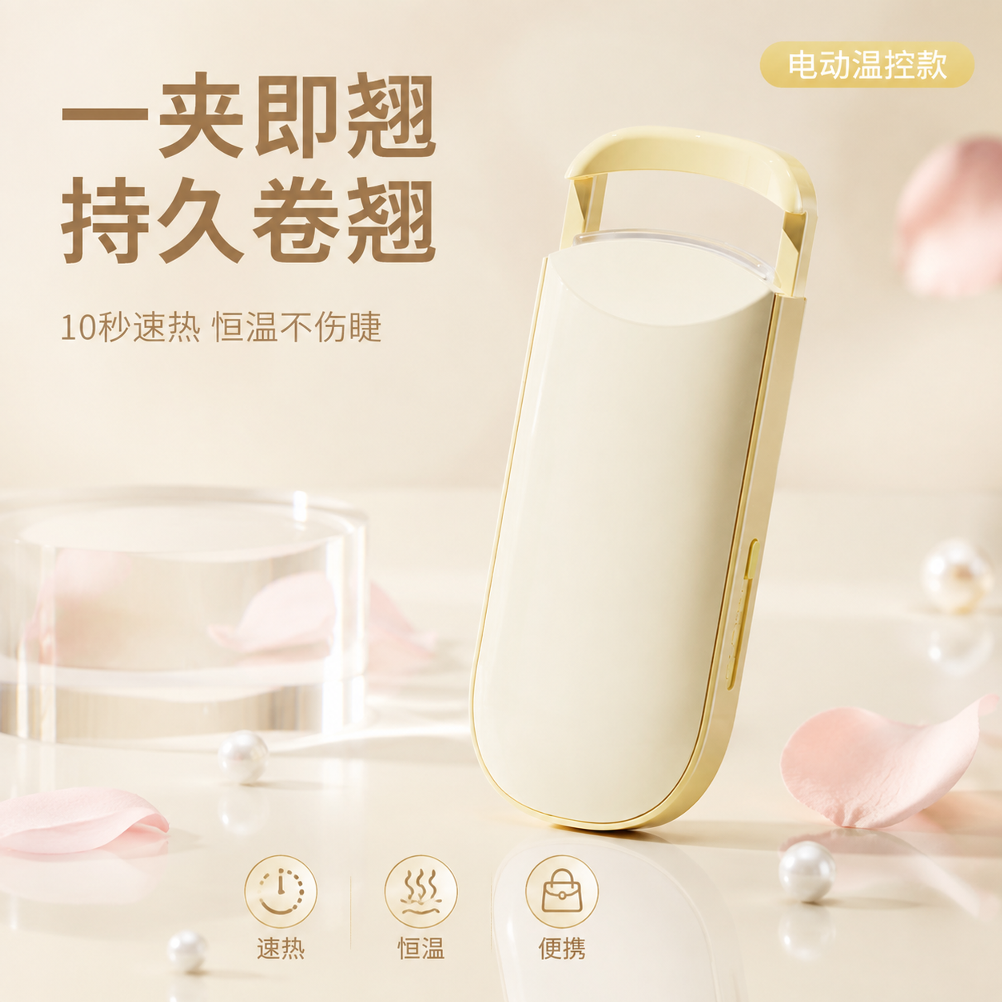 [主图-1] 便携式电动睫毛夹首图 极简静物高级感 [氛围风格… - 图片创意预览